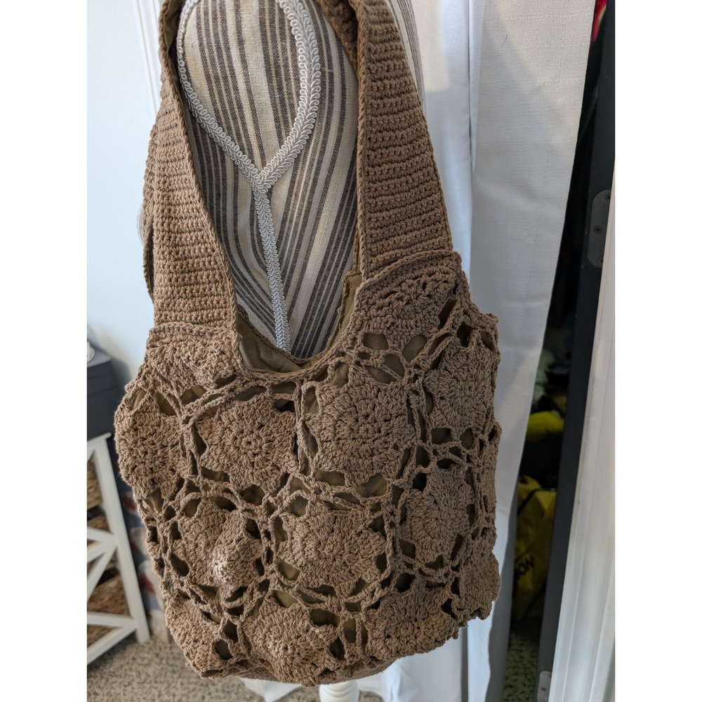 BHS Limited Brown Crocheted Boho Hippie Cottage Shoulder Bag